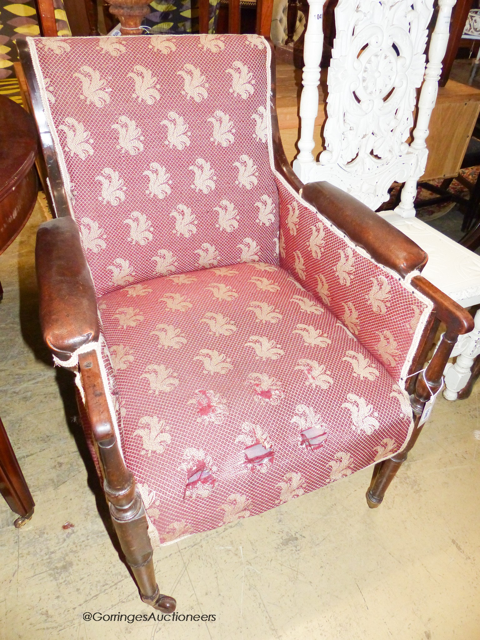 A Regency mahogany bergere armchair, a.f.